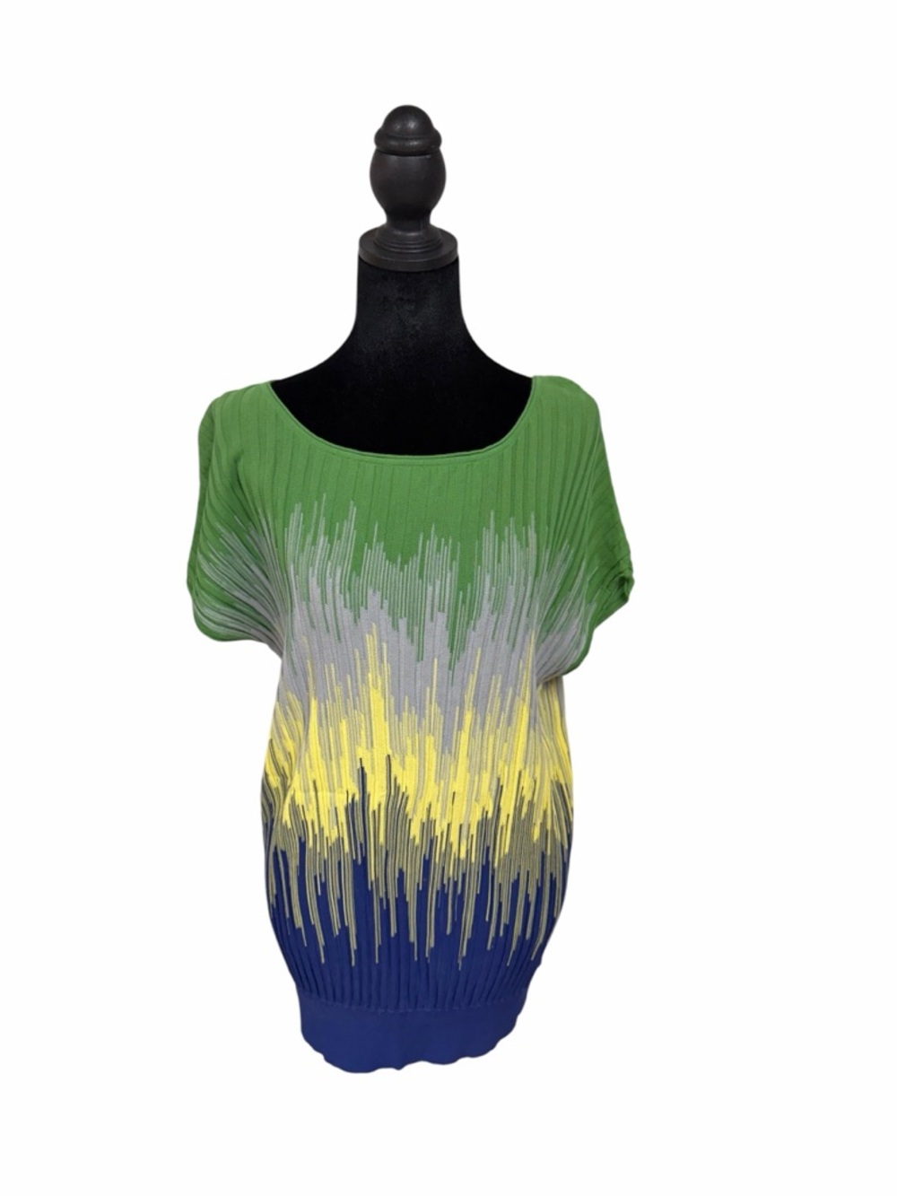 BCBG Green, Yellow & Navy Knit Short-Sleeve Women's Top